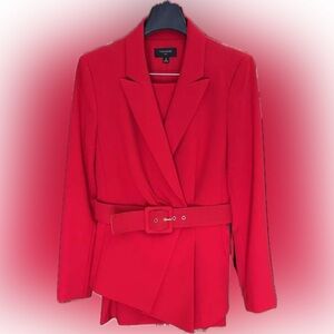 Tahari Women's Vibrant Red Belted Blazer